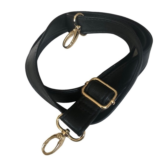 Adjustable Faux Leather Long Handbag Purse Strap Handle Black Gold Hardware 28” - Picture 2 of 3